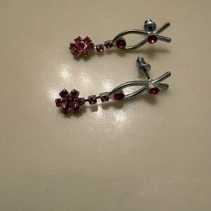 Chic Silver and Red Gemstone Earrings